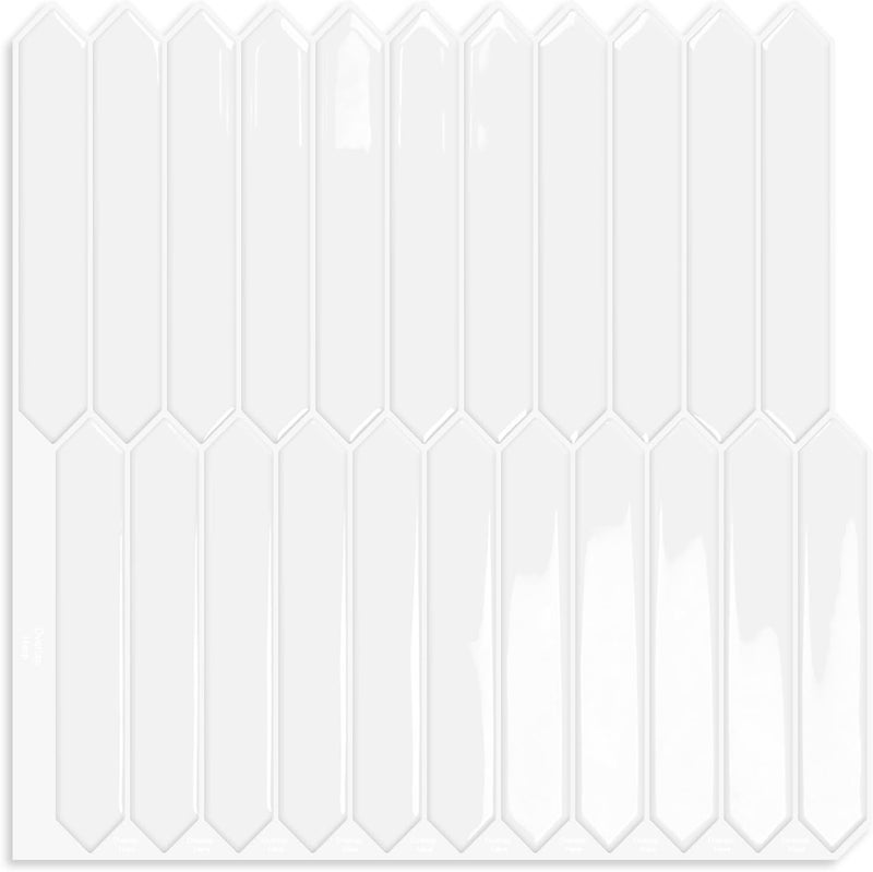 MOONFUN White Long Hexagon Tile Peel and Stick Backsplash, 10 Sheets Self-Adhesive Wall Tiles Stick on Back Splash for Kitchen, Bathroom, Fireplace,RV(12"×12") - Image 1